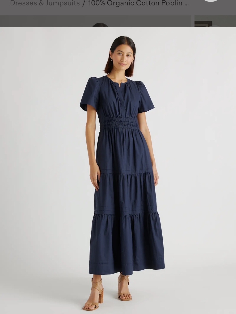 Quince Navy Smocked-Tier Maxi Dress